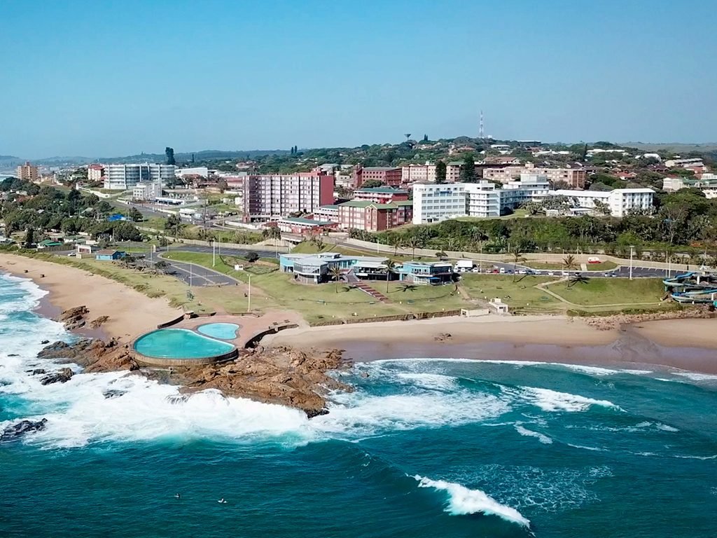 Aerial view of Scottburgh and the bay